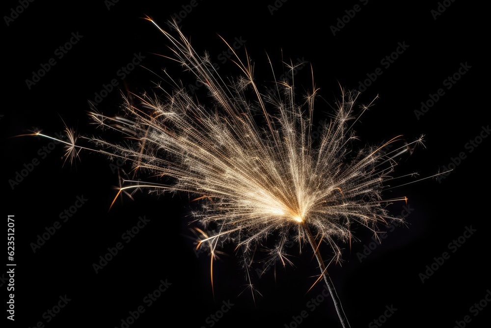 Burning sparkler isolated on black background.