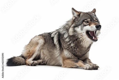 Aggressive wolf isolated on white background.