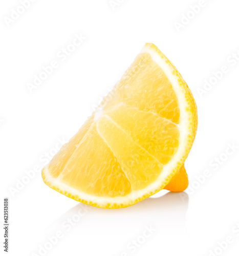 Fresh slice of lemon on a white background