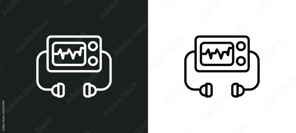 defibrillator icon isolated in white and black colors. defibrillator outline vector icon from health and medical collection for web, mobile apps and ui. - obrazy, fototapety, plakaty 