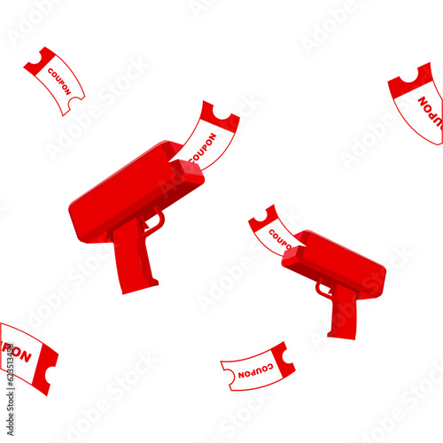 The money gun gives out coupons. Coupon event. coupon voucher.
