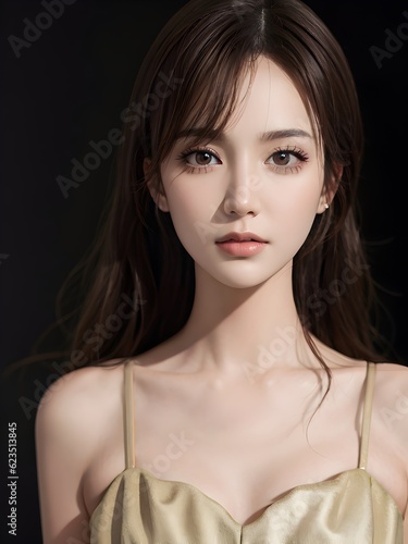 Asian beauty office lady brown hair studio background AI Generative