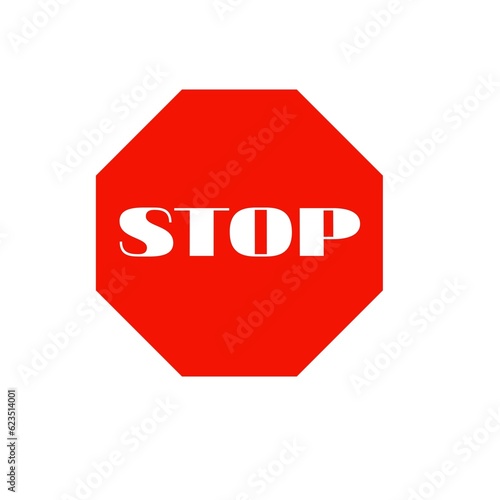 Stop sign in red box isolated on white back ground