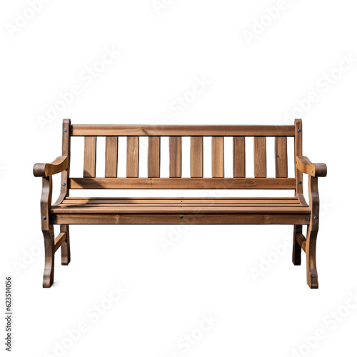 Photographie Garden wooden bench with armrests isolated on transparent background