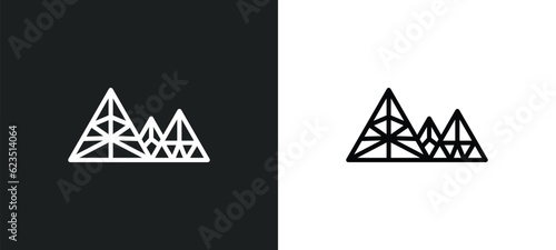 polygonal mountains icon isolated in white and black colors. polygonal mountains outline vector icon from geometry collection for web, mobile apps and ui.