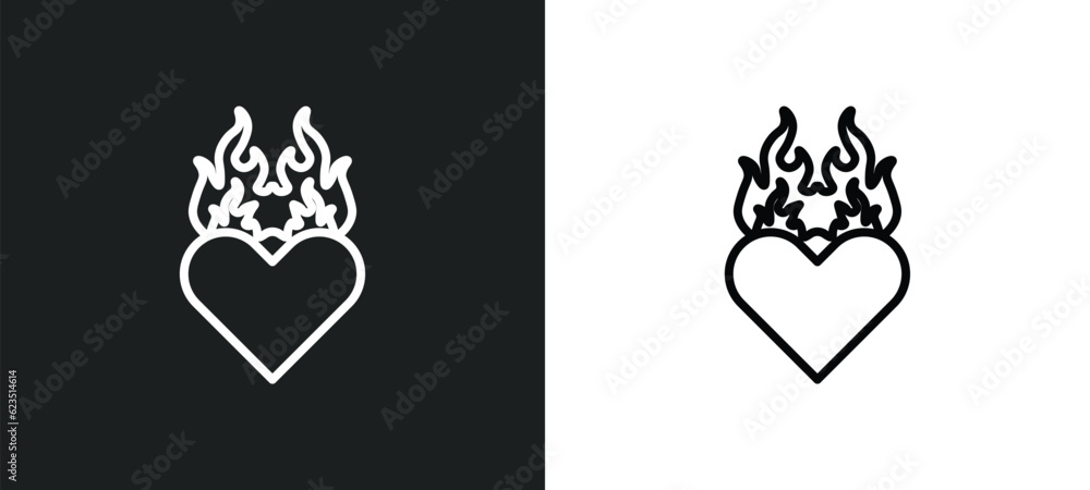 heart in flames icon isolated in white and black colors. heart in flames outline vector icon from general collection for web, mobile apps and ui. heart in flames icon isolated in white and black colors. heart in flames outline vector icon from general collection for web, mobile apps and ui.
