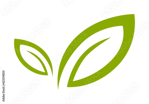 grünes Logo aus zwei abstrakten Blättern photo