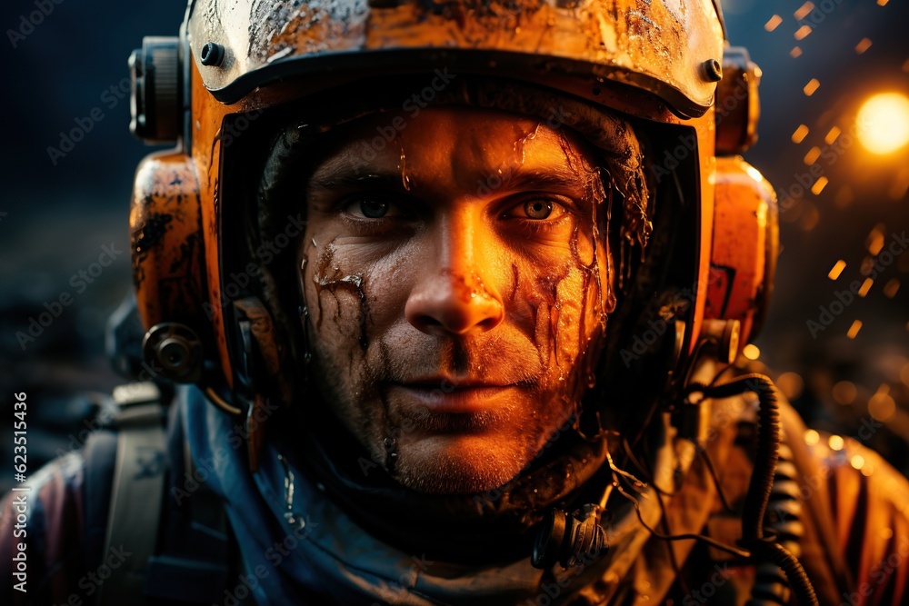 Fototapeta premium Portrait of an astronaut in a spacesuit. Exploration of other worlds and search for extraterrestrial civilizations. Space exploration concept. AI generation