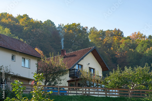 Landscape with a house in the autumn.