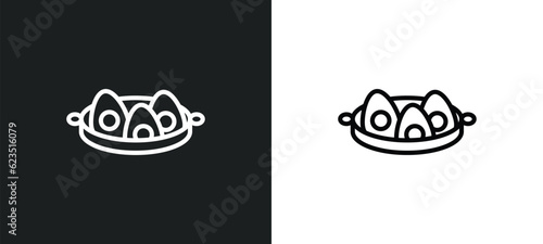 soy eggs icon isolated in white and black colors. soy eggs outline vector icon from food and restaurant collection for web, mobile apps and ui.
