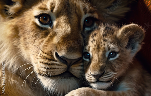 portrait of a lion and a cub created with Generative AI technology © Edi