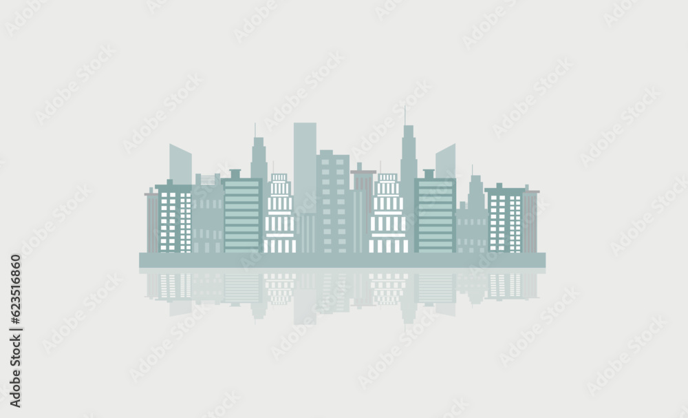 City skyline silhouette with reflection. Vector illustration.