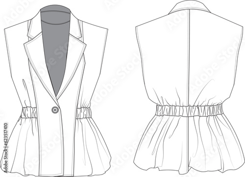 elastic waist vest blouse fashion technical drawing