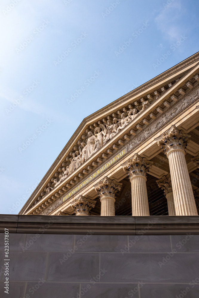Exterior shot of the Church of Sainte-Marie-Madeleine in Paris, France Exterior shot of the Church of Sainte-Marie-Madeleine in Paris, France