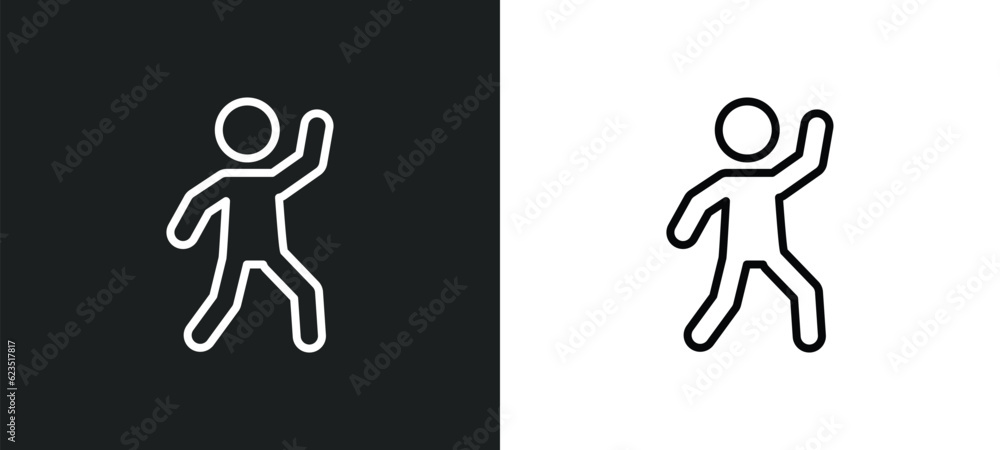 dance icon isolated in white and black colors. dance outline vector icon from arcade collection for web, mobile apps and ui. dance icon isolated in white and black colors. dance outline vector icon from arcade collection for web, mobile apps and ui.