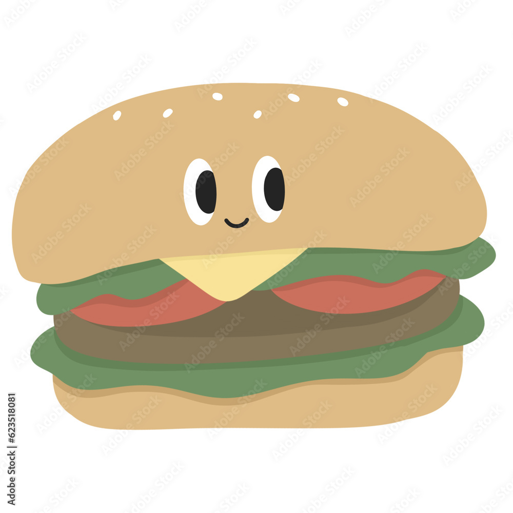 Fast food junk food burger cute groovy retro cartoon Fast food junk food burger cute groovy retro cartoon