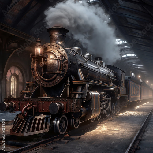 Hyper Realistic hogwarts train station 9 3/ 4, smoke, front view, construction, intricate details, hyperdetailed, 8 k, sharp focus, defined