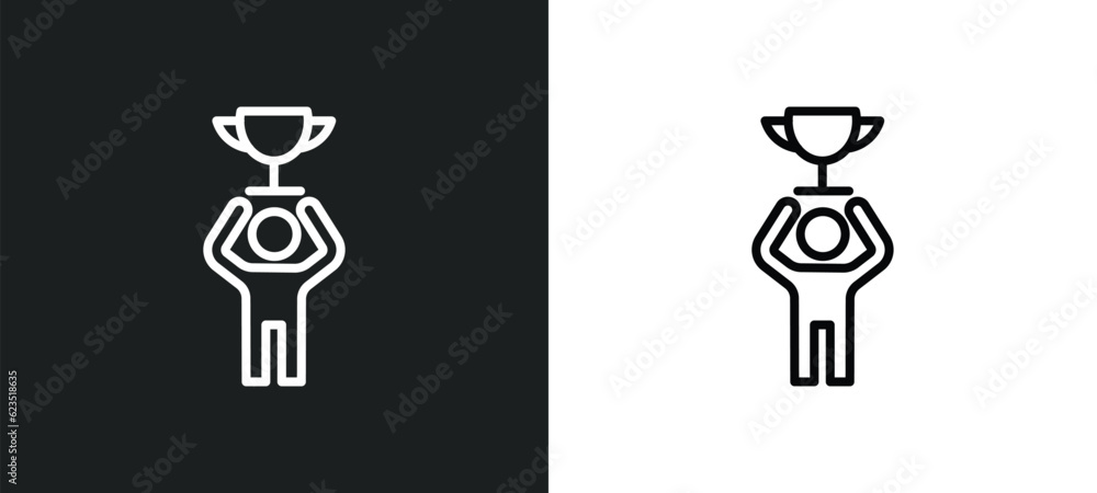 man with trophy icon isolated in white and black colors. man with trophy outline vector icon from education collection for web, mobile apps and ui. man with trophy icon isolated in white and black colors. man with trophy outline vector icon from education collection for web, mobile apps and ui.