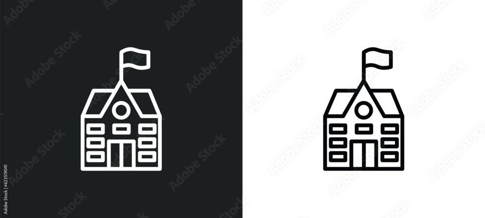 school icon isolated in white and black colors. school outline vector icon from education collection for web, mobile apps and ui. school icon isolated in white and black colors. school outline vector icon from education collection for web, mobile apps and ui.