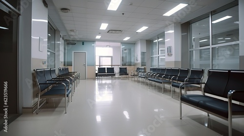 Empty modern waiting room in a hospital. Generated ai.