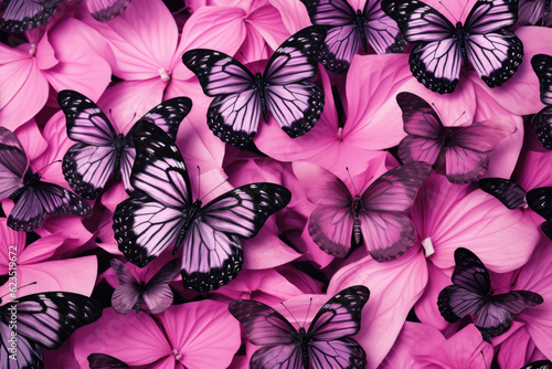 Beautiful background of tropical pink butterflies