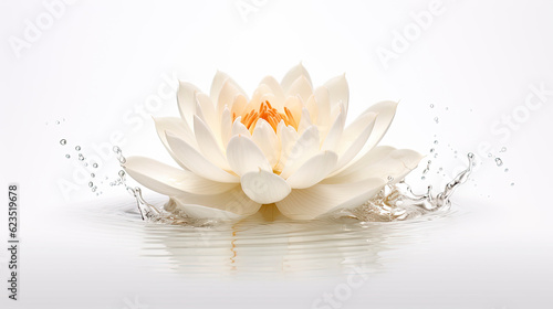 Lotus petals, water drop and leaf falling in white background.