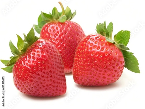 Strawberries with strawberry leaf on white background.