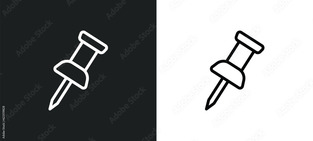 pushpin icon isolated in white and black colors. pushpin outline vector icon from education collection for web, mobile apps and ui. pushpin icon isolated in white and black colors. pushpin outline vector icon from education collection for web, mobile apps and ui.