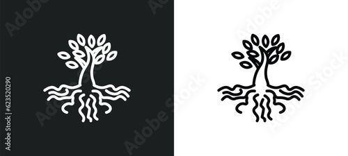 tree and roots icon isolated in white and black colors. tree and roots outline vector icon from ecology collection for web, mobile apps ui.