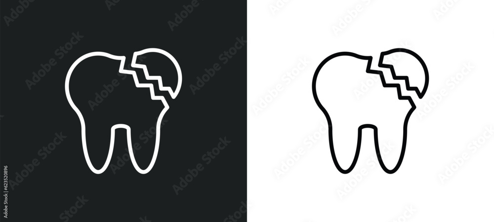 broken tooth icon isolated in white and black colors. broken tooth outline vector icon from dentist collection for web, mobile apps and ui. broken tooth icon isolated in white and black colors. broken tooth outline vector icon from dentist collection for web, mobile apps and ui.