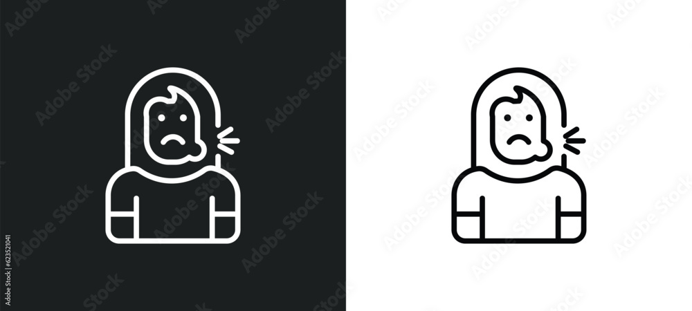sick girl icon isolated in white and black colors. sick girl outline vector icon from dentist collection for web, mobile apps and ui. sick girl icon isolated in white and black colors. sick girl outline vector icon from dentist collection for web, mobile apps and ui.