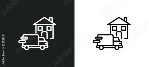 home delivery icon isolated in white and black colors. home delivery outline vector icon from packing and delivery collection for web, mobile apps and ui. © Farahim