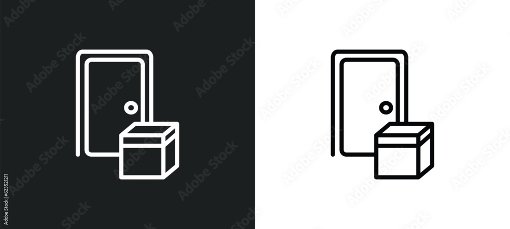 on door delivery icon isolated in white and black colors. on door delivery outline vector icon from delivery and logistic collection for web, mobile apps and ui.