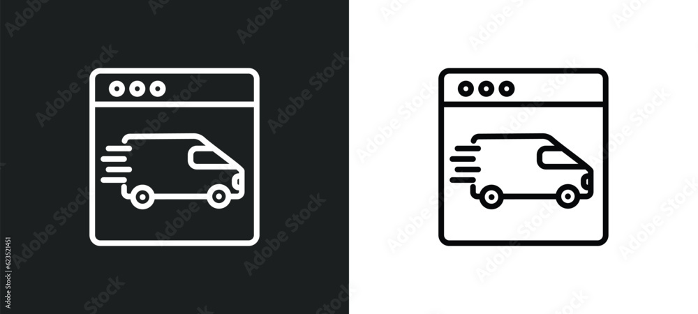 delivery by website icon isolated in white and black colors. delivery by website outline vector icon from delivery and logistic collection for web, mobile apps and ui. delivery by website icon isolated in white and black colors. delivery by website outline vector icon from delivery and logistic collection for web, mobile apps and ui.