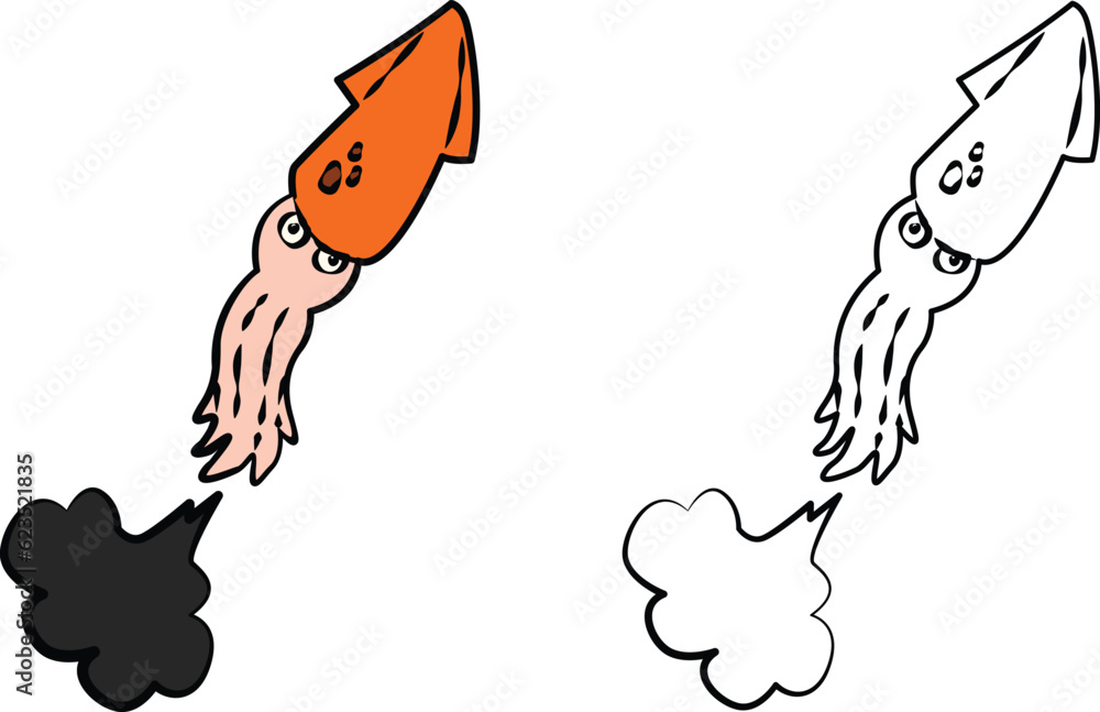 squid art coloring page, squid image with guide for coloring book Stock ...