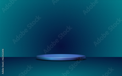 product podium display 3d Empty Cylinder circle and blue color dots pattern technology background