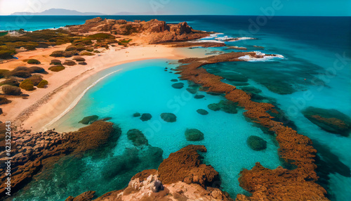 View of the sea from the beach. View from above of Elafonissi beach in Crete, Greece Ai generated image