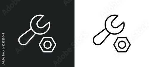 wrench and nut icon isolated in white and black colors. wrench and nut outline vector icon from construction tools collection for web, mobile apps ui.