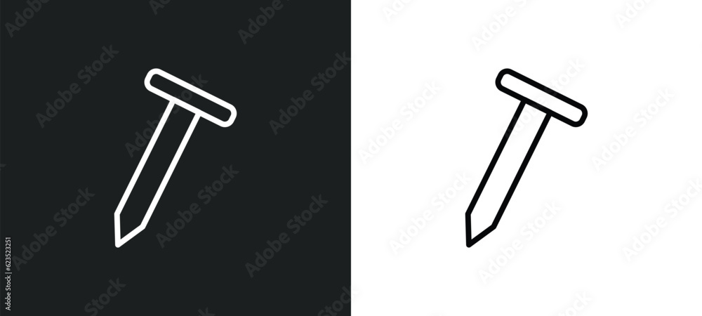 nail icon isolated in white and black colors. nail outline vector icon from construction tools collection for web, mobile apps and ui. nail icon isolated in white and black colors. nail outline vector icon from construction tools collection for web, mobile apps and ui.