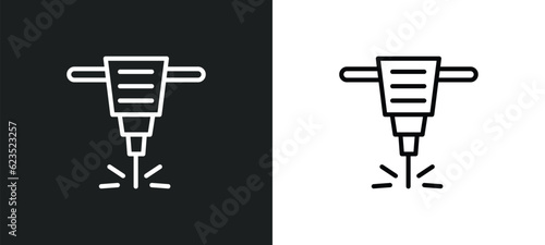 jackhammer icon isolated in white and black colors. jackhammer outline vector icon from construction tools collection for web, mobile apps and ui.