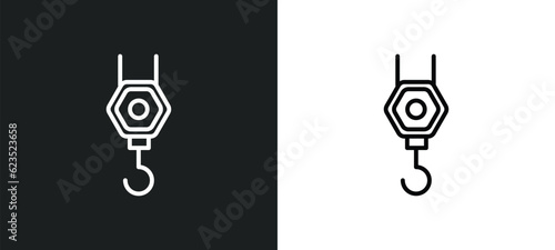 pulley hook icon isolated in white and black colors. pulley hook outline vector icon from construction collection for web, mobile apps and ui.