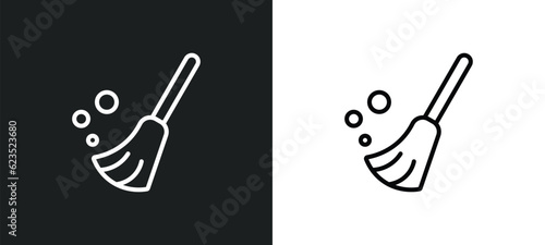 sweeping broom icon isolated in white and black colors. sweeping broom outline vector icon from construction collection for web, mobile apps and ui.