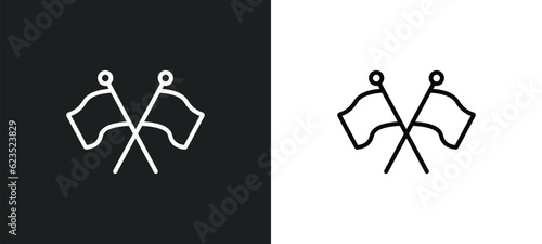 flags crossed icon isolated in white and black colors. flags crossed outline vector icon from construction collection for web, mobile apps and ui.