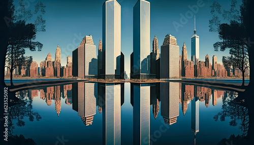 New York and The World Trade Center skyline in 1999 - Generative AI