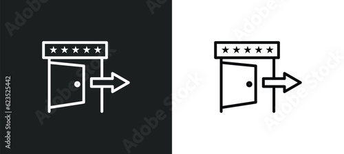 cinema exit icon isolated in white and black colors. cinema exit outline vector icon from cinema collection for web, mobile apps and ui.