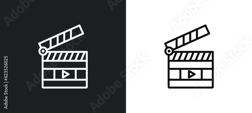 movie clapper open icon isolated in white and black colors. movie clapper open outline vector icon from cinema collection for web, mobile apps and ui.