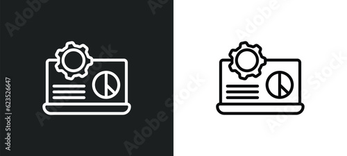 laptop analysis icon isolated in white and black colors. laptop analysis outline vector icon from business collection for web, mobile apps and ui.