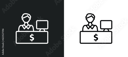 bank teller icon isolated in white and black colors. bank teller outline vector icon from business collection for web, mobile apps and ui.