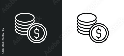 dollar coins stack icon isolated in white and black colors. dollar coins stack outline vector icon from business collection for web, mobile apps and ui.