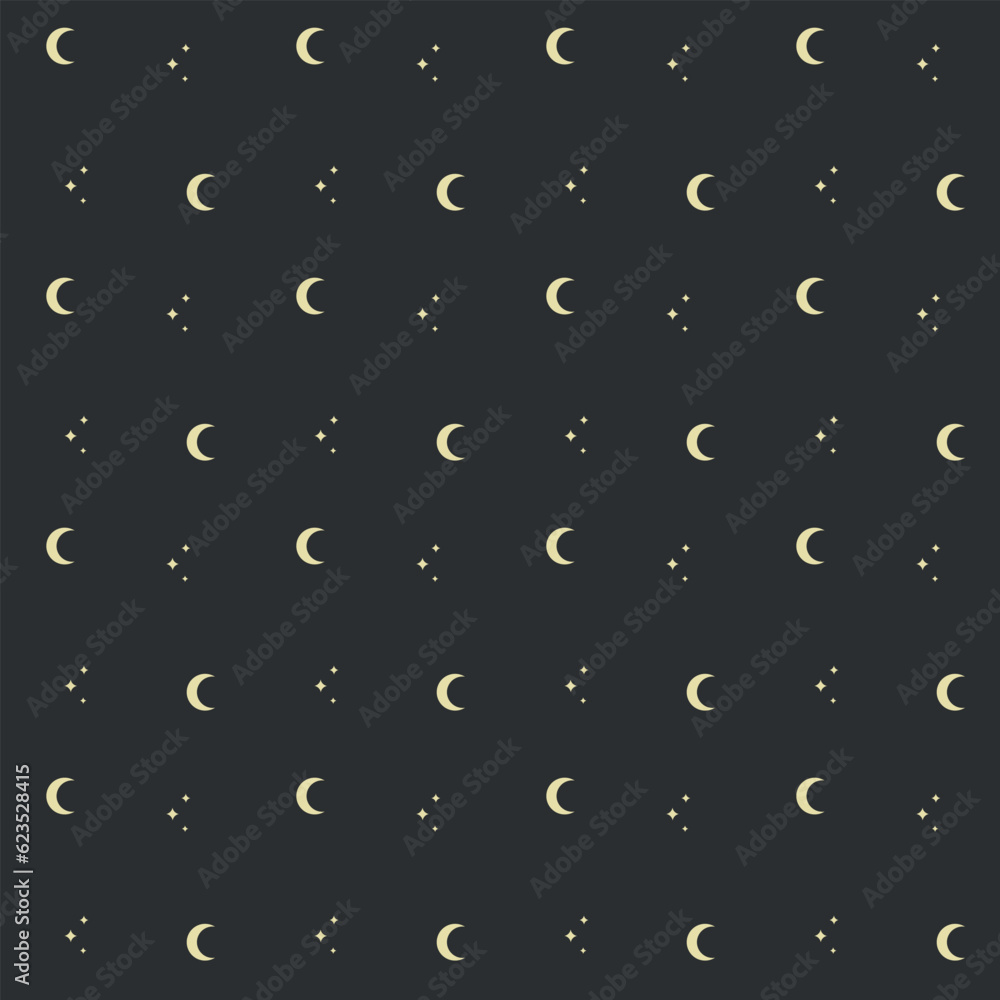 Seamless pattern with moon and stars